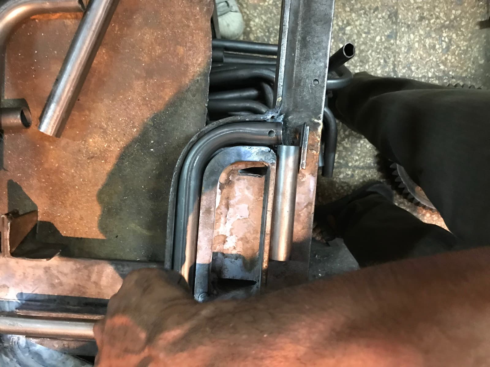 Bending steel tubing on our forming jigs